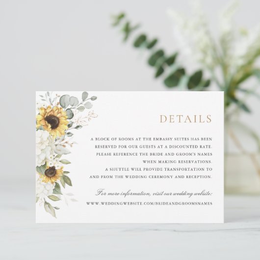 Bloemen Elegante Witte Hydrangea Zonnebloemen Deta Kaart (Staand voorkant)