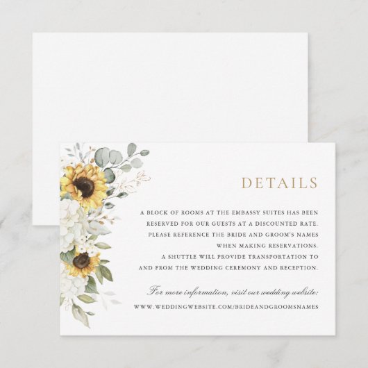 Bloemen Elegante Witte Hydrangea Zonnebloemen Deta Kaart (Voorkant / Achterkant)