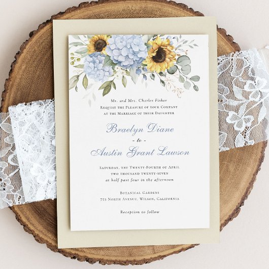 Bloemen Elegante Zonnebloemen Blauwe Hydrangea Bru Kaart