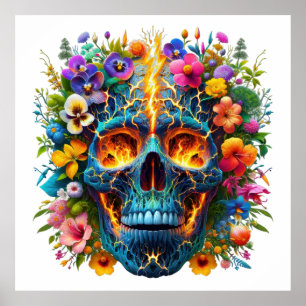 Bloemen elektrische schedel poster