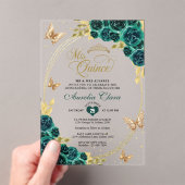 Bloemen Emerald Gold Tiara Vlinder Quinceañera Acryl Uitnodigingen (Insitu (Draagbaar))