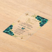 Bloemen Emerald Gold Tiara Vlinder Quinceañera Acryl Uitnodigingen (Laagn)