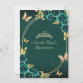 Bloemen Emerald Gold Tiara Vlinder Quinceañera Kaart (Achterkant)