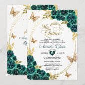 Bloemen Emerald Gold Tiara Vlinder Quinceañera Kaart (Voorkant / Achterkant)