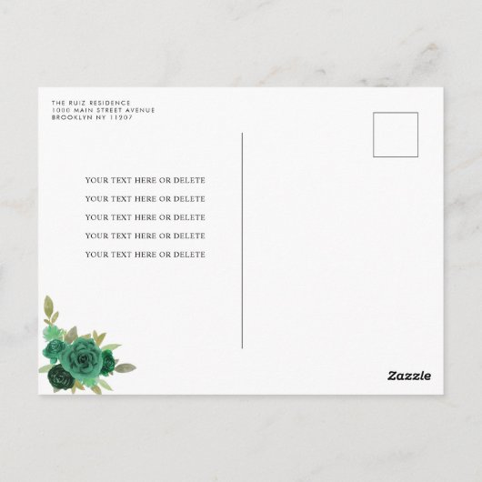 Bloemen Emerald Green Sparkle Verjaardag Quinceane Briefkaart (Achterkant)