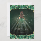 Bloemen Emerald Green Sparkle Verjaardag Quinceane Kaart (Achterkant)