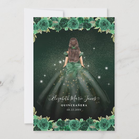 Bloemen Emerald Green Sparkle Verjaardag Quinceane Kaart (Achterkant)