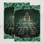 Bloemen Emerald Green Sparkle Verjaardag Quinceane Kaart (Voorkant / Achterkant)