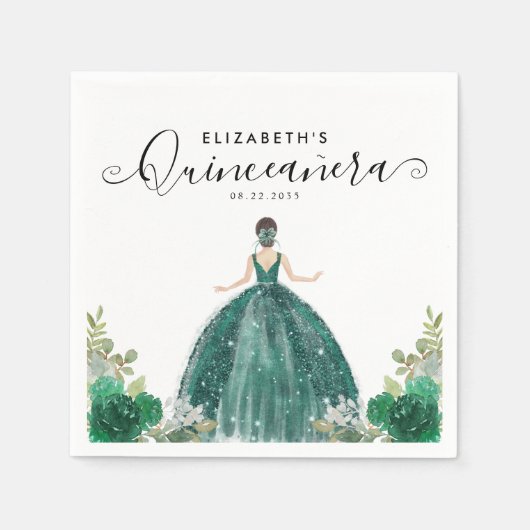 Bloemen Emerald Groen Prinses Jurk Quinceanera Servet (Voorkant)