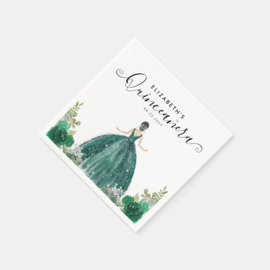 Bloemen Emerald Groen Prinses Jurk Quinceanera Servet (Hoek)