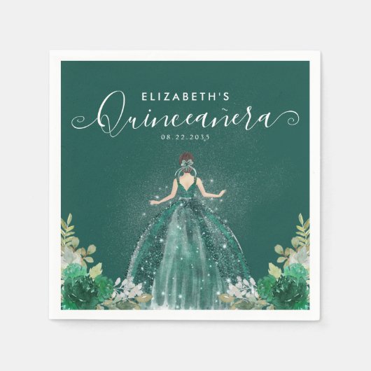 Bloemen Emerald Groen Prinses Jurk Quinceanera Servet (Voorkant)
