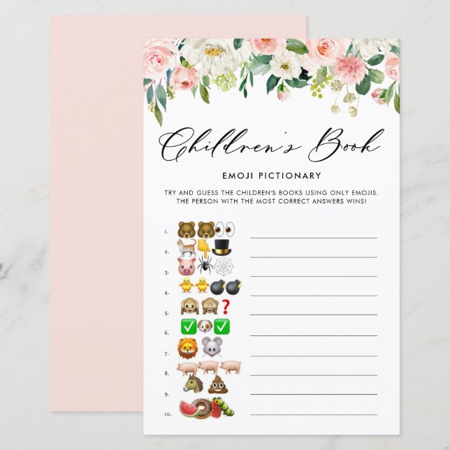  bloemen Emoji Pictionary Baby shower Game (Voorkant / Achterkant)