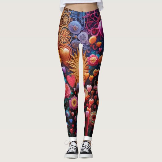Bloemen en 3D kunst Leggings (Voorkant)