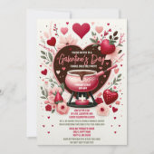 Bloemen en aardbeien Galentine's Fondue Party Kaart (Voorkant)