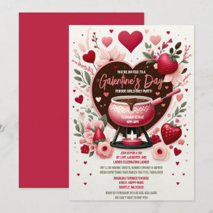 Bloemen en aardbeien Galentine's Fondue Party Kaart