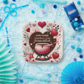 Bloemen en aardbeien Galentine's Fondue Party Papieren Bordje (Feest)