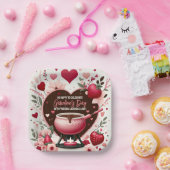 Bloemen en aardbeien Galentine's Fondue Party Papieren Bordje (Feest)