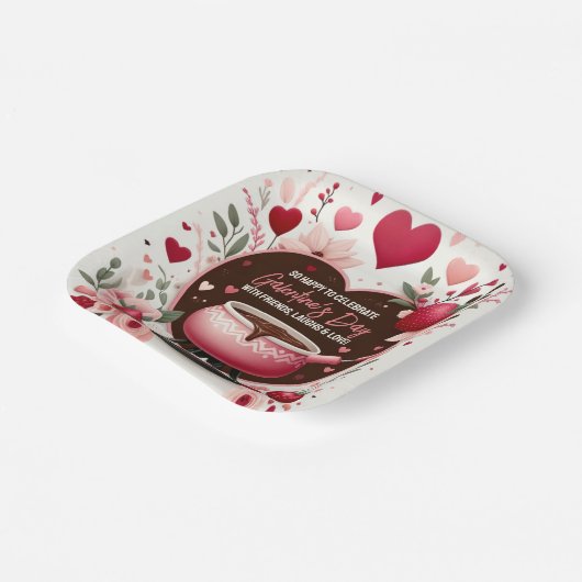 Bloemen en aardbeien Galentine's Fondue Party Papieren Bordje (Gebogen)
