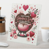 Bloemen en aardbeien Galentine's Fondue Party Reclamebord Met Voetstuk (Insitu)