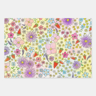 Bloemen en Aardbeien Inpakpapier Vel
