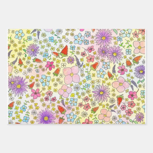 Bloemen en aardbeien Verpakkingspapier Inpakpapier Vel (Voorkant 3)