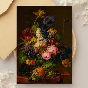 Bloemen en ananas op een entablement briefkaart