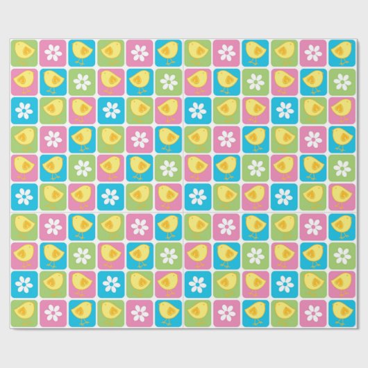 Bloemen en Baby Chicks Cadeaupapier (Vlak)