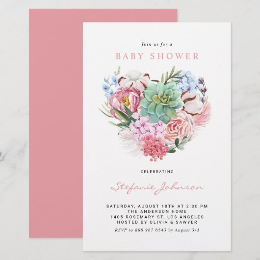Bloemen en Baby shower-aanhaling voor het Succulen (Voorkant / Achterkant)