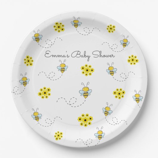 Bloemen en Baby shower van bommels Papieren Bordje (Voorkant)