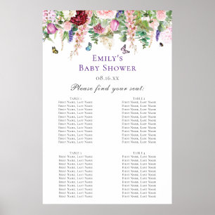 Bloemen en Baby shower van botervliegen Poster
