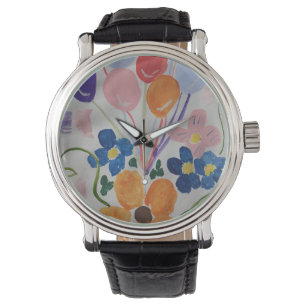 Bloemen en ballonnen bekijken horloge