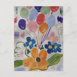 Bloemen en ballonnen briefkaart