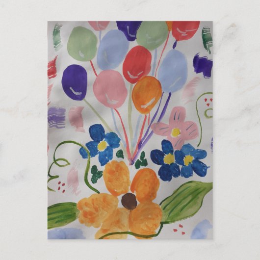 Bloemen en ballonnen briefkaart (Voorkant)