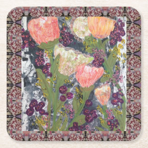 Bloemen en bessen kartonnen onderzetters