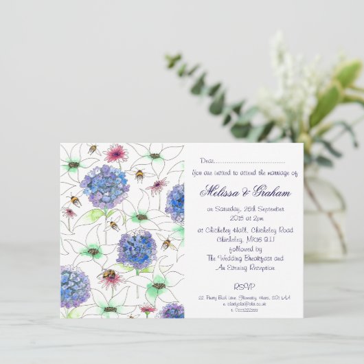 Bloemen en Bijen Bloementuin Huwelijksuitnodiging Kaart (Staand voorkant)