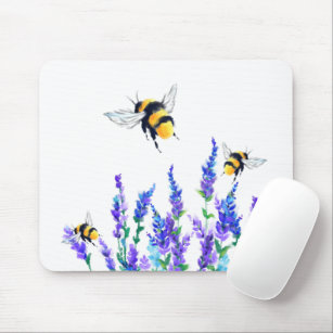 Bloemen en bijen die Muismat vliegen