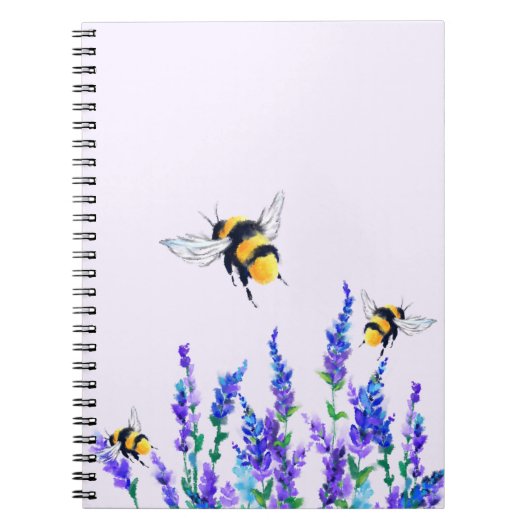 Bloemen en bijen die Notitieboek-lente-gras vliege Notitieboek (Voorkant)