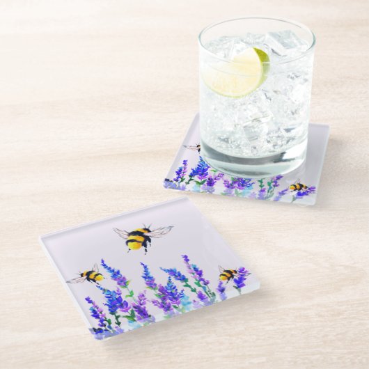 Bloemen en bijen Glas Onderzetter (Schuin)