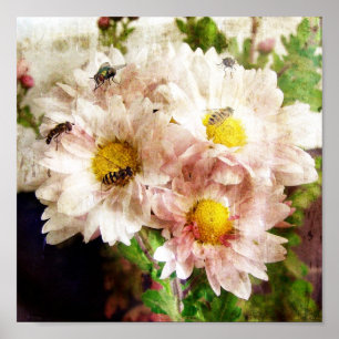 Bloemen en bijen poster