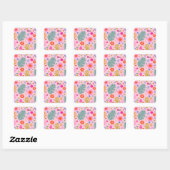 Bloemen en bladeren 02 roze bloemen vierkante sticker (Vel)