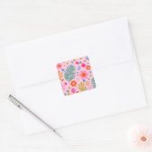 Bloemen en bladeren 02 roze bloemen vierkante sticker (Envelop)
