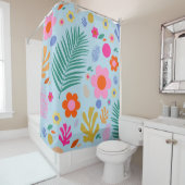 Bloemen en bladeren 03 blauw en roze douchegordijn (In situ)