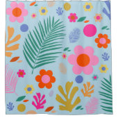 Bloemen en bladeren 03 blauw en roze douchegordijn (Voorkant)