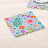 Bloemen en bladeren 03 blauw en roze kartonnen onderzetters