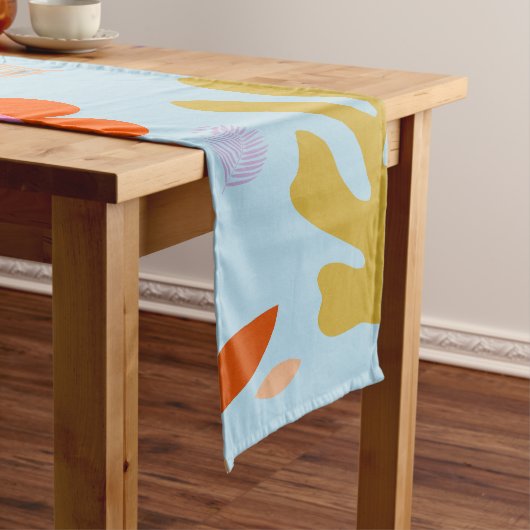 Bloemen en bladeren 03 blauw en roze korte tafelloper (Voorbeeld)