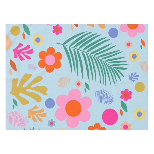 Bloemen en bladeren 03 blauw en roze tafelkleed (Voorkant (Horizontaal))