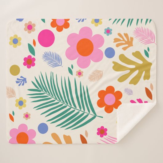 Bloemen en bladeren 04 Kleurrijke bloemen Sherpa Deken (Voorkant (horizontaal))