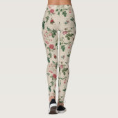 Bloemen en bladeren beige achtergrond leggings (Achterkant)