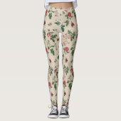 Bloemen en bladeren beige achtergrond leggings (Voorkant)
