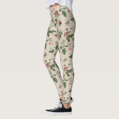 Bloemen en bladeren beige achtergrond leggings (Links)